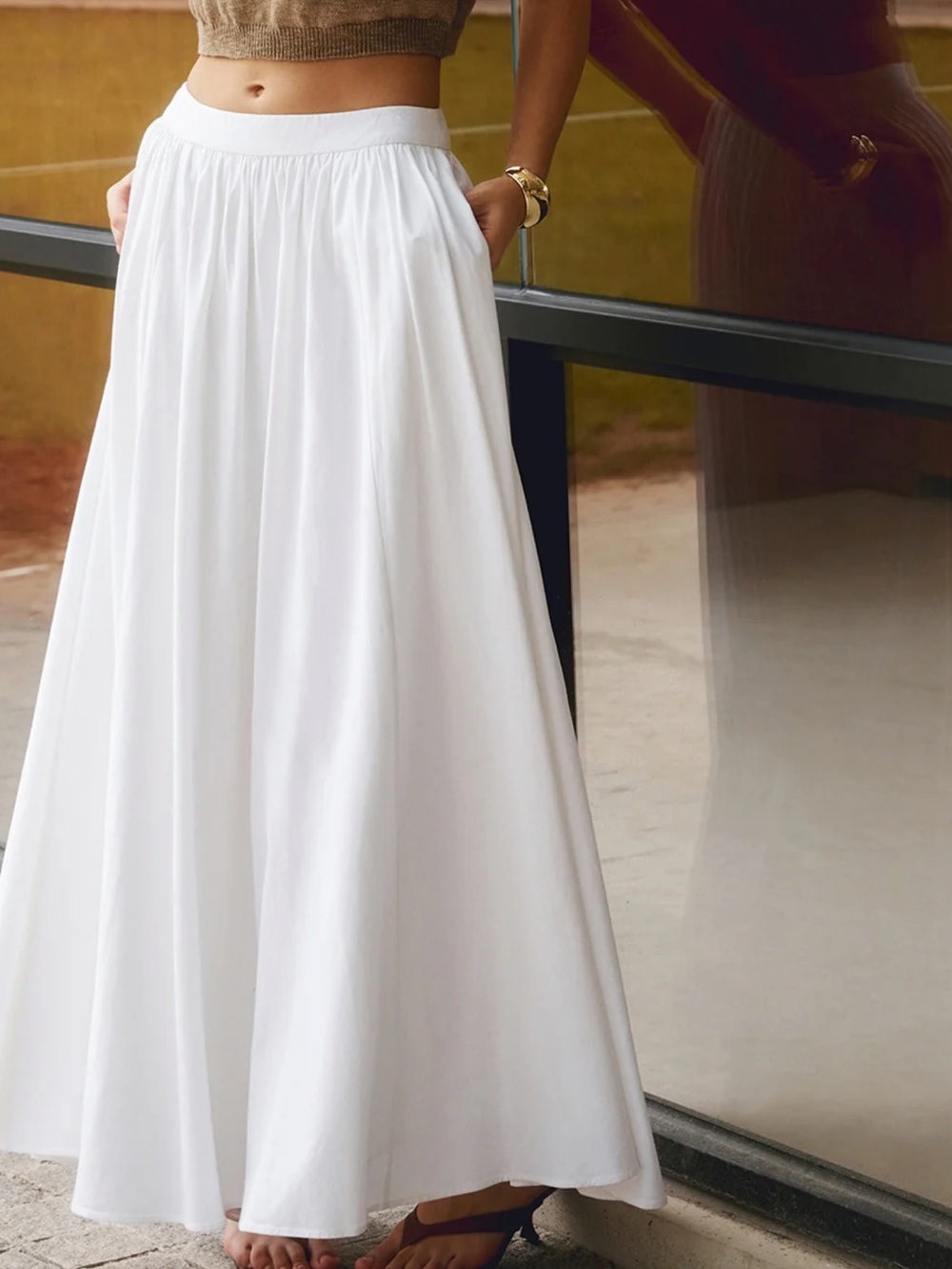 Commense Cotton Pleated Maxi Skirt - Picture 2 of 6